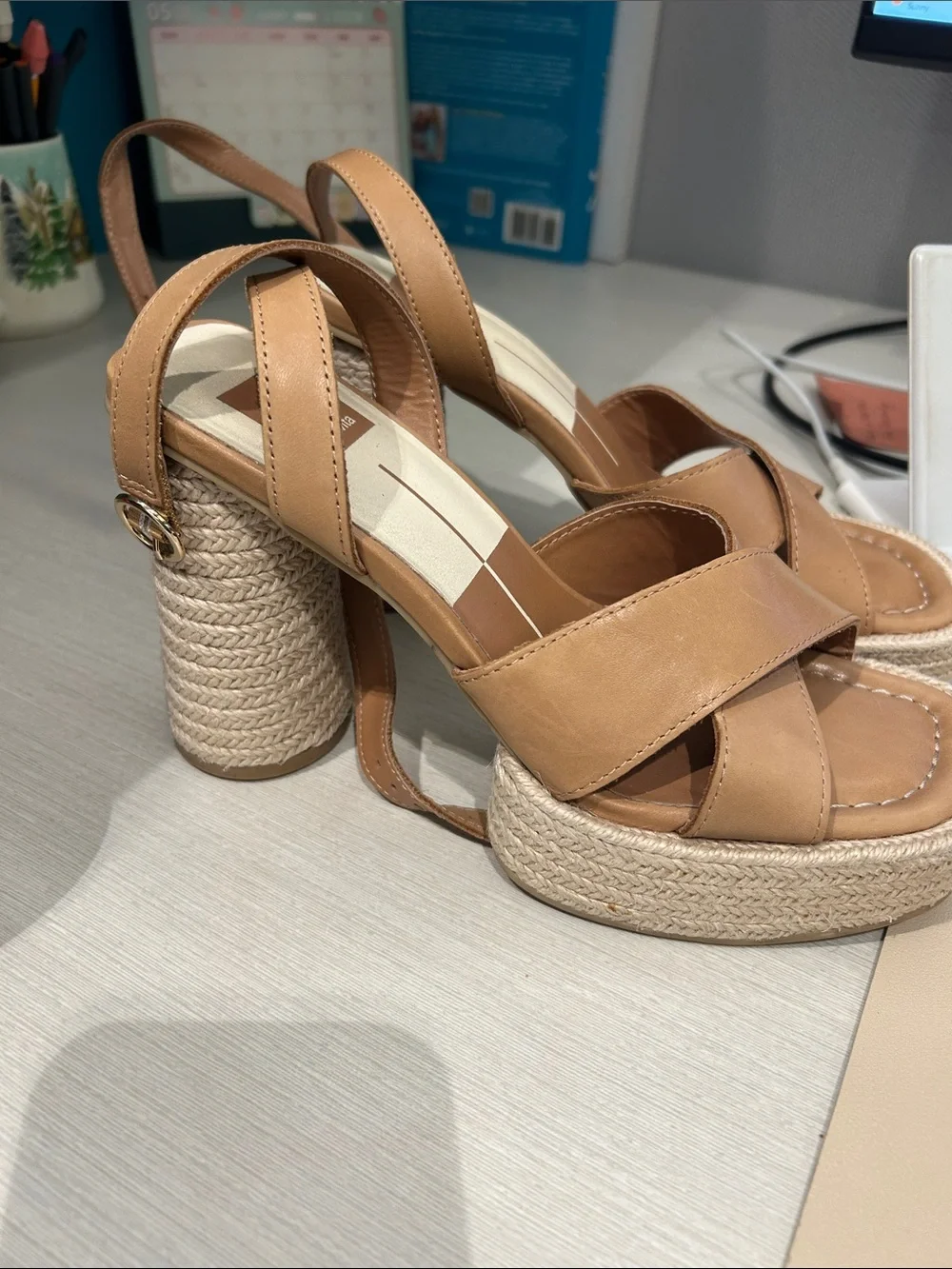 Dolce Vita Tan Leather Crisscross Espadrille Wedges